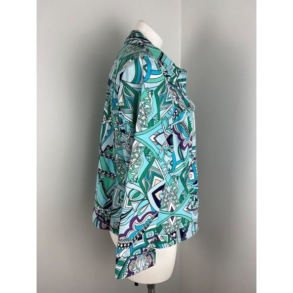 Chico's Funky Abstract Artsy Pattern Button Up Jacket Large - Picture 2 of 6